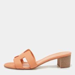 Pre Owned Hermes Orange Leather Oasis Sandals Size 38