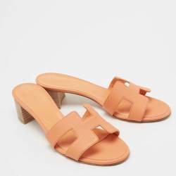 Pre Owned Hermes Orange Leather Oasis Sandals Size 38