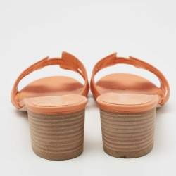 Pre Owned Hermes Orange Leather Oasis Sandals Size 38