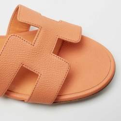 Pre Owned Hermes Orange Leather Oasis Sandals Size 38