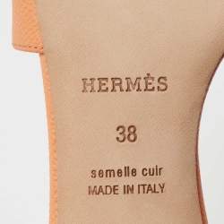 Pre Owned Hermes Orange Leather Oasis Sandals Size 38