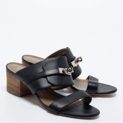 Hermes Black Leather Ovation Sandals Size 38