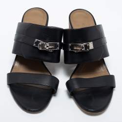 Hermes Black Leather Ovation Sandals Size 38