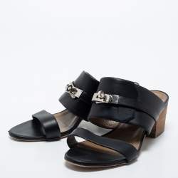 Hermes Black Leather Ovation Sandals Size 38