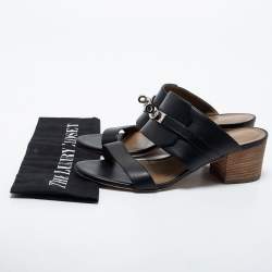 Hermes Black Leather Ovation Sandals Size 38