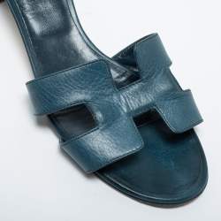 Hermes Blue Leather Oasis Sandals Size 39