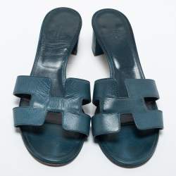 Hermes Blue Leather Oasis Sandals Size 39