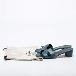 Hermes Blue Leather Oasis Sandals Size 39