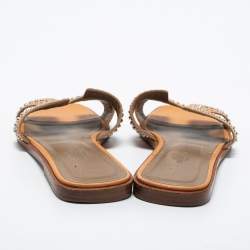 Hermes Orange Leather Oran Studded Flat Slides Size 36.5