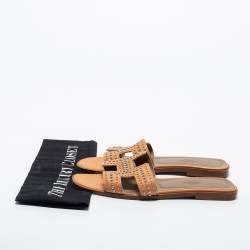 Hermes Orange Leather Oran Studded Flat Slides Size 36.5