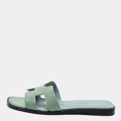 Hermes Green Patent Leather Oran Flat Slides Size 36