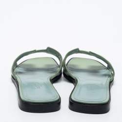 Hermes Green Patent Leather Oran Flat Slides Size 36