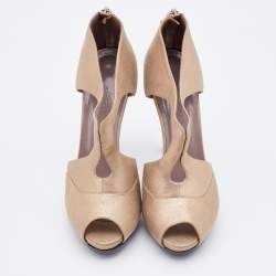 Pre Owned Hermes Metallic Beige Leather Peep Toe Booties Size 38.5