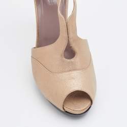 Pre Owned Hermes Metallic Beige Leather Peep Toe Booties Size 38.5