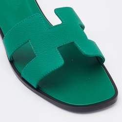 Pre Owned Hermes Vert Emeraude Epsom Leather Oran Flat Sandals 39