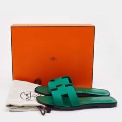 Pre Owned Hermes Vert Emeraude Epsom Leather Oran Flat Sandals 39