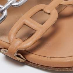 Pre Owned Hermès Multicolor Leather D'ancre Chaine Flat Slides Size 38