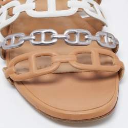 Pre Owned Hermès Multicolor Leather D'ancre Chaine Flat Slides Size 38