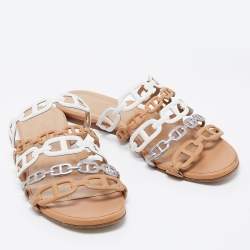 Pre Owned Hermès Multicolor Leather D'ancre Chaine Flat Slides Size 38