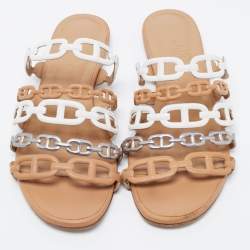 Pre Owned Hermès Multicolor Leather D'ancre Chaine Flat Slides Size 38