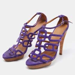 Pre Owned Hermes Purple Suede Cutout Accent Sandals Size 40.5