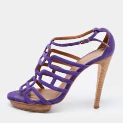 Pre Owned Hermes Purple Suede Cutout Accent Sandals Size 40.5