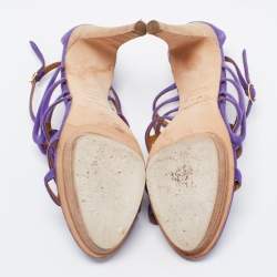 Pre Owned Hermes Purple Suede Cutout Accent Sandals Size 40.5