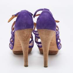 Pre Owned Hermes Purple Suede Cutout Accent Sandals Size 40.5