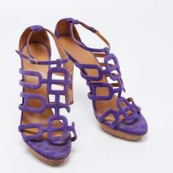 Pre Owned Hermes Purple Suede Cutout Accent Sandals Size 40.5
