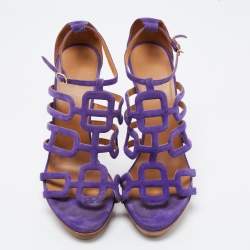 Pre Owned Hermes Purple Suede Cutout Accent Sandals Size 40.5