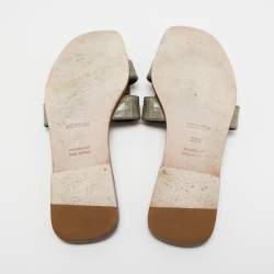 Hermes Green Alligator Leather Oran Flat Slides Size 38.5