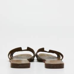Hermes Green Alligator Leather Oran Flat Slides Size 38.5