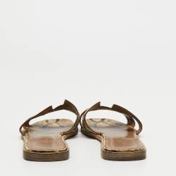 مملوكة مسبقًا Hermes Brown/Beige Python Leather Oran Flat Slides Size 41