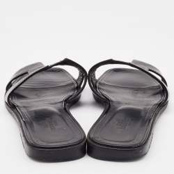 Pre Owned Hermes Black Leather Oran Flat Slides Size 37