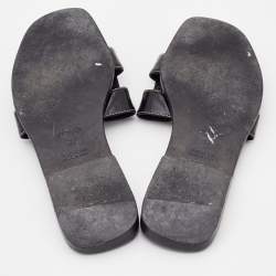 Pre Owned Hermes Black Leather Oran Flat Slides Size 37