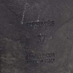 Pre Owned Hermes Black Leather Oran Flat Slides Size 37