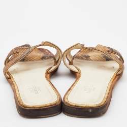 Hermes Brown Python Leather Oran Flat Slides Size 37.5