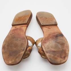 Hermes Brown Python Leather Oran Flat Slides Size 37.5