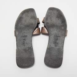 Pre Owned Hermes Metallic Brown Leather Oran Flat Slides Size 39.5