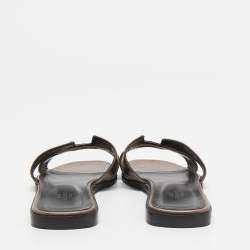 Pre Owned Hermes Metallic Brown Leather Oran Flat Slides Size 39.5