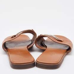 Hermes Brown Leather Villa Flat Slides Size 39