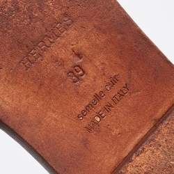 Hermes Brown Leather Villa Flat Slides Size 39