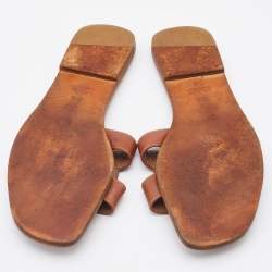 Pre Owned Hermès Brown Leather Oran Flat slides Size 39.5