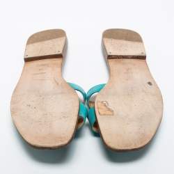 Hermes Turquoise Leather Oran Flat Slides Size 40