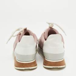 Pre Owned Hermes Pink/White Neoprene, Leather and Suede Miles Sneakers Size 36