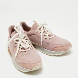 Pre Owned Hermes Pink/White Neoprene, Leather and Suede Miles Sneakers Size 36