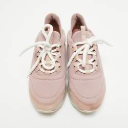 Pre Owned Hermes Pink/White Neoprene, Leather and Suede Miles Sneakers Size 36