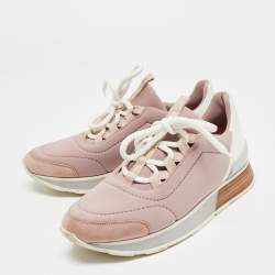 Pre Owned Hermes Pink/White Neoprene, Leather and Suede Miles Sneakers Size 36