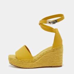 Hermes Yellow Leather Tipoli Espadrille Wedge Sandals Size 39