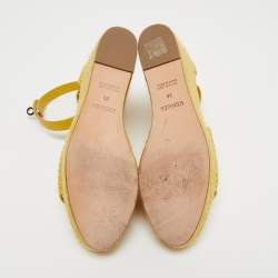Hermes Yellow Leather Tipoli Espadrille Wedge Sandals Size 39